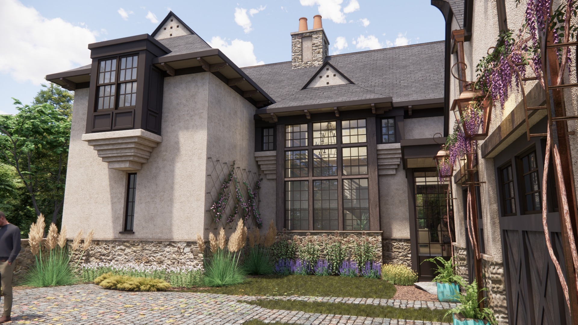 Architectural rendering of The Gate House courtyard and window details