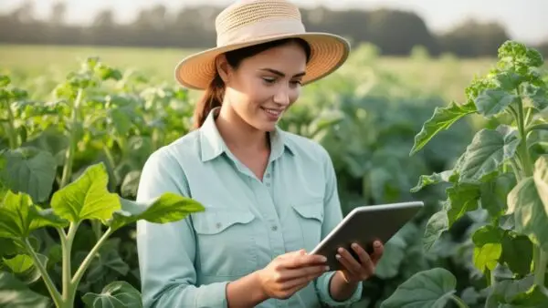 A gardener among growing plants